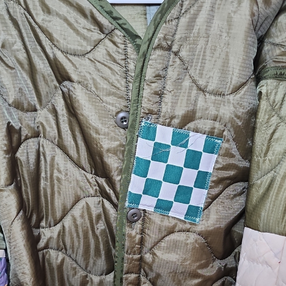 Patchwork Quilted Jacket Xl Has A Small Stain - image 2